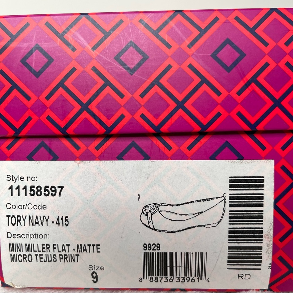 Tory Burch Navy Blue Mini Miller Flat - Matte Micro Tejus Print Size 9 - Picture 11 of 11